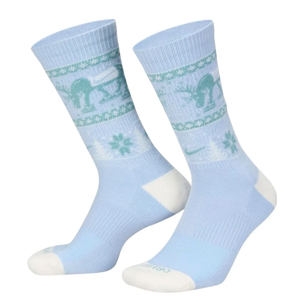 Nike‎ Everyday Cushioned Crew Socks 4 Pair Holiday Moose Fair Isle green blue